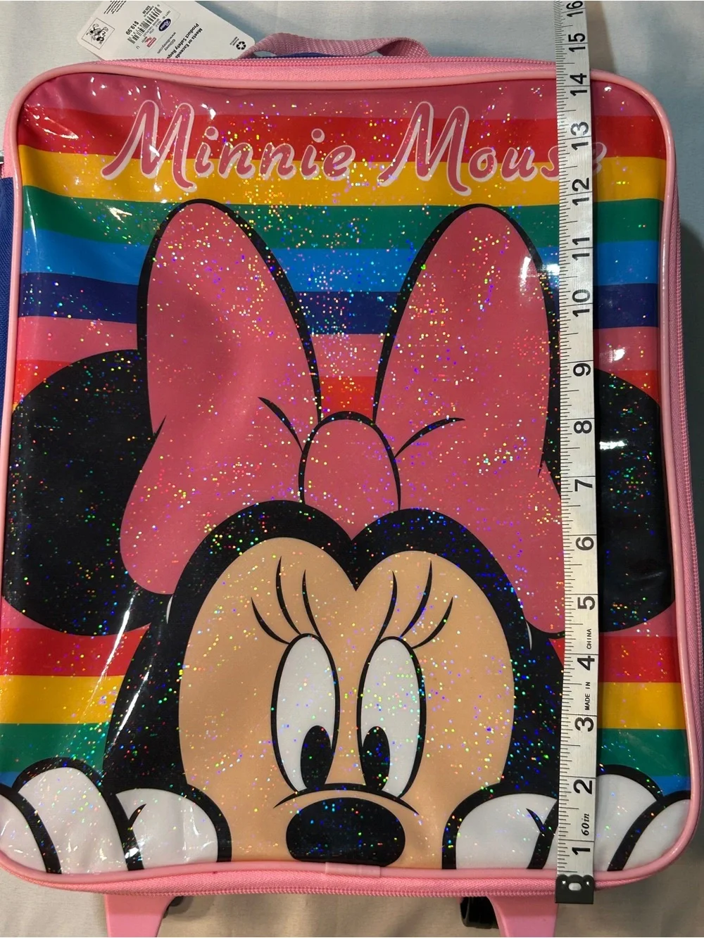 Disney Minnie Mouse Girls 14” Rolling Suitcase Luggage Retracting Handle Rainbow